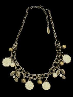 Plunder Statement Necklace Charms Beaded Fringe Antique Gold Tone Adjustable